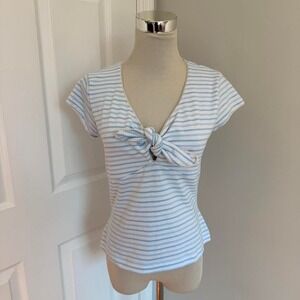 Y2K BLUE AND WHITE STRIPED NO BOUNDARIES FRONT TIE TOP